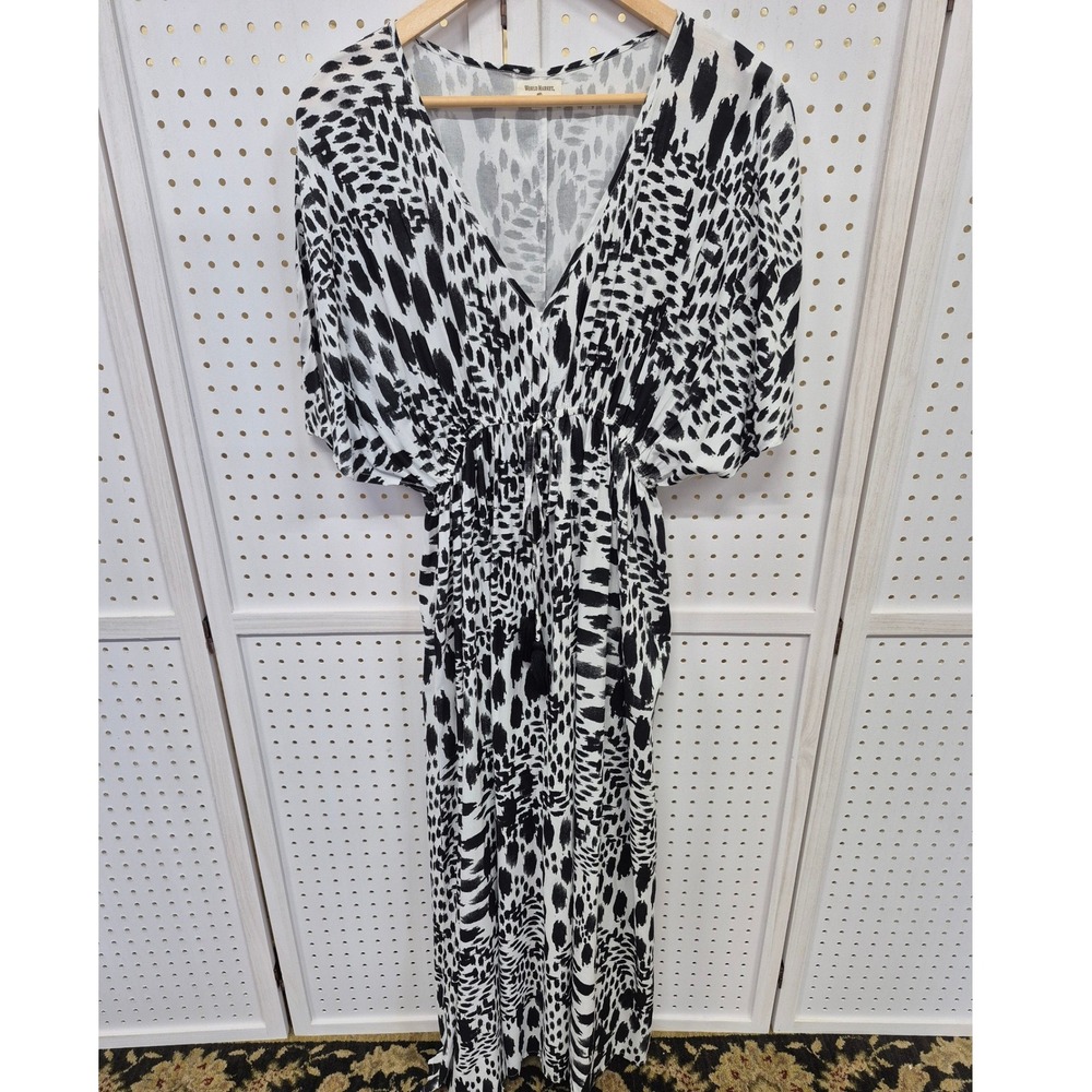 World Market Mira Kaftan Beach Cover Animal Print V-Neck Maxi Dress Size S/M